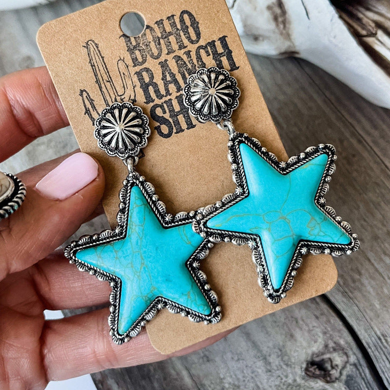 Big Pentagram Earrings Creative Turquoise