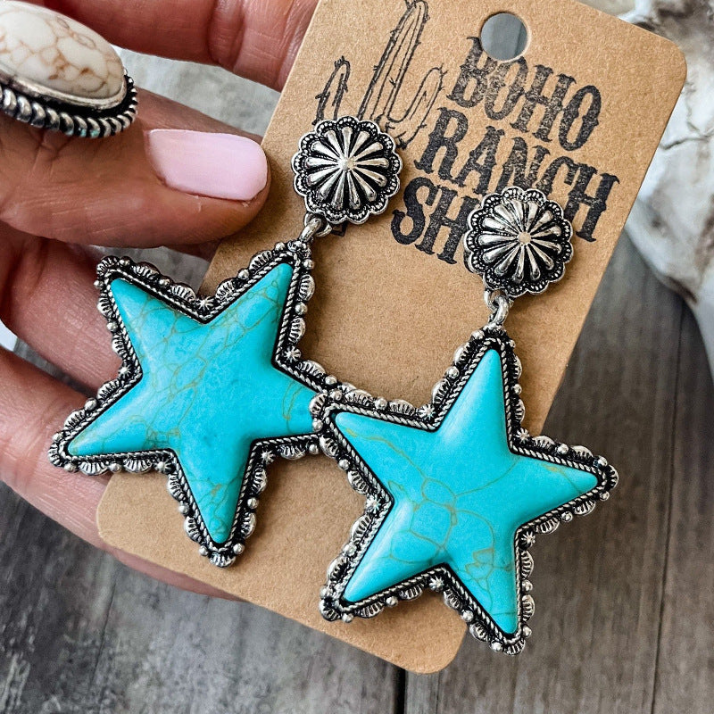 Big Pentagram Earrings Creative Turquoise