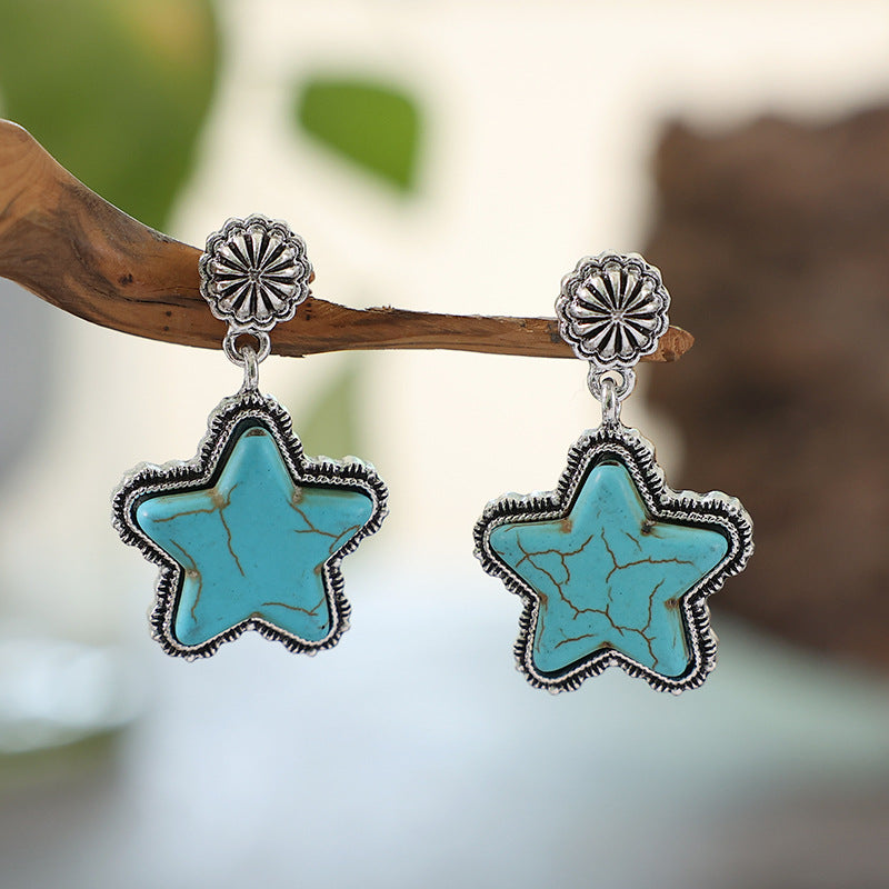 Big Pentagram Earrings Creative Turquoise