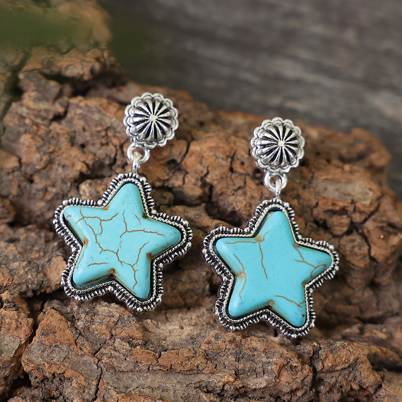 Big Pentagram Earrings Creative Turquoise