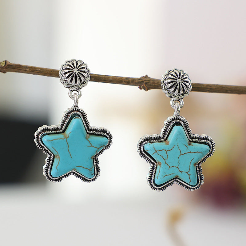 Big Pentagram Earrings Creative Turquoise