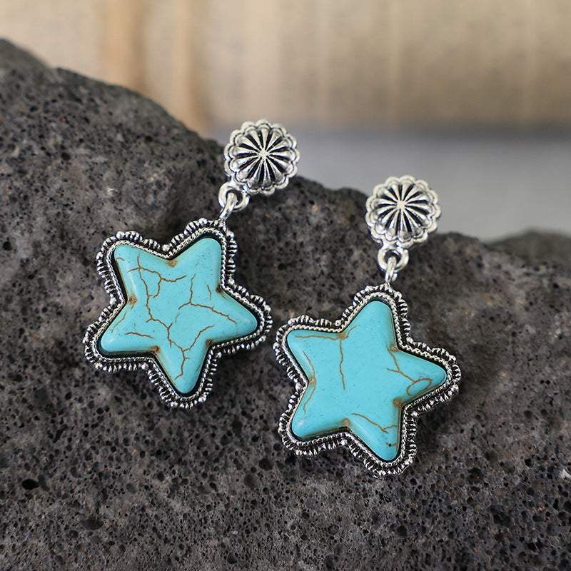 Big Pentagram Earrings Creative Turquoise