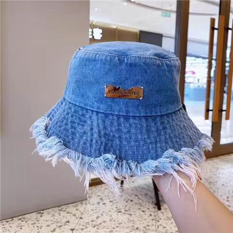 Jean Fisherman Hat Women's Spring And Summer Thin Washed Old Frayed Edge Bucket Hat Outdoor