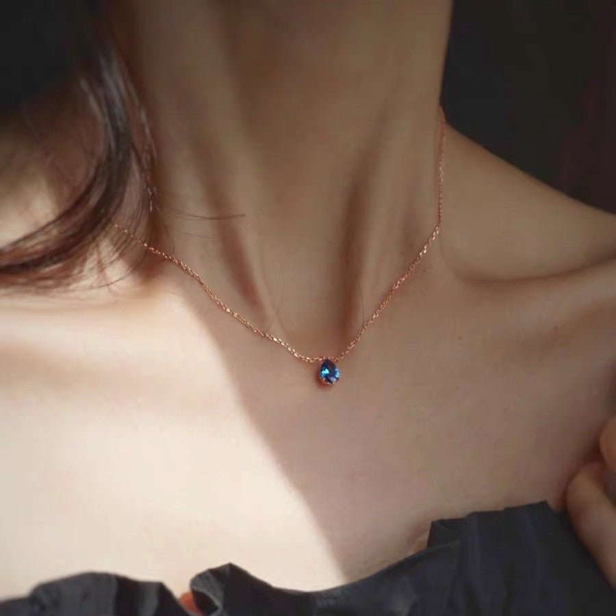 Women's Versatile French Water Drop Sapphire Necklace